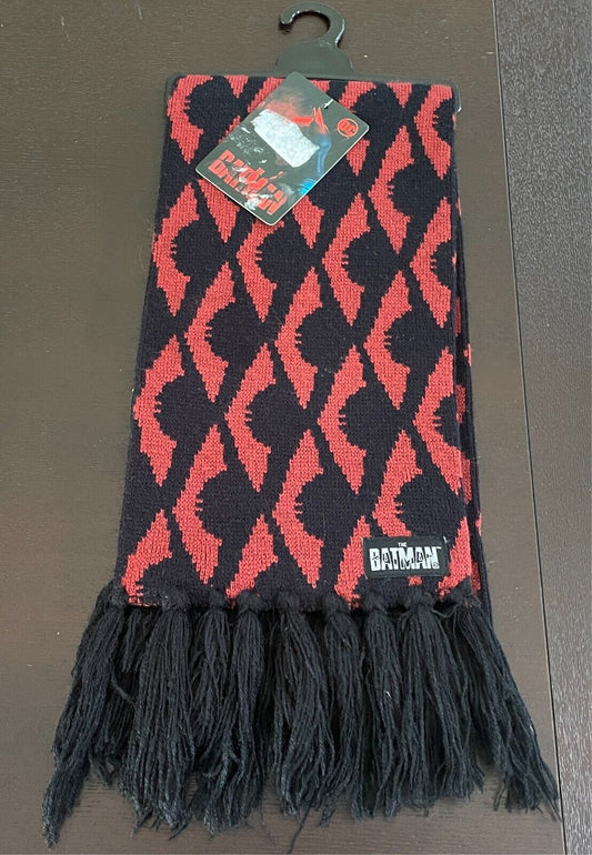BATMAN Brown & Black Print Acrylic Knit Scarf One Size Fringe Trim NWT!