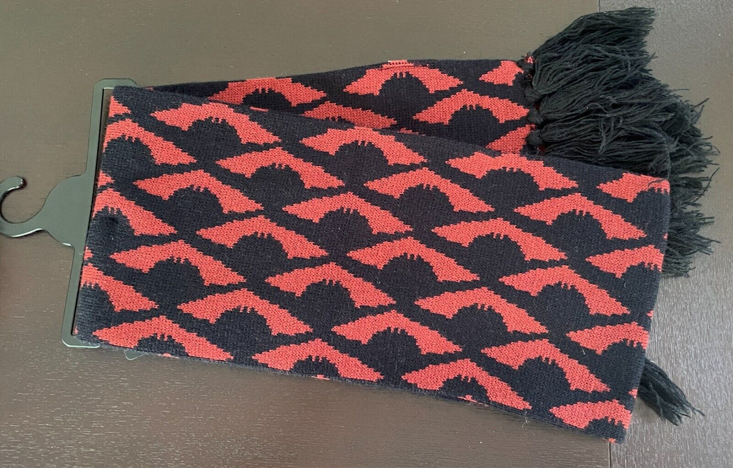 BATMAN Brown & Black Print Acrylic Knit Scarf One Size Fringe Trim NWT!