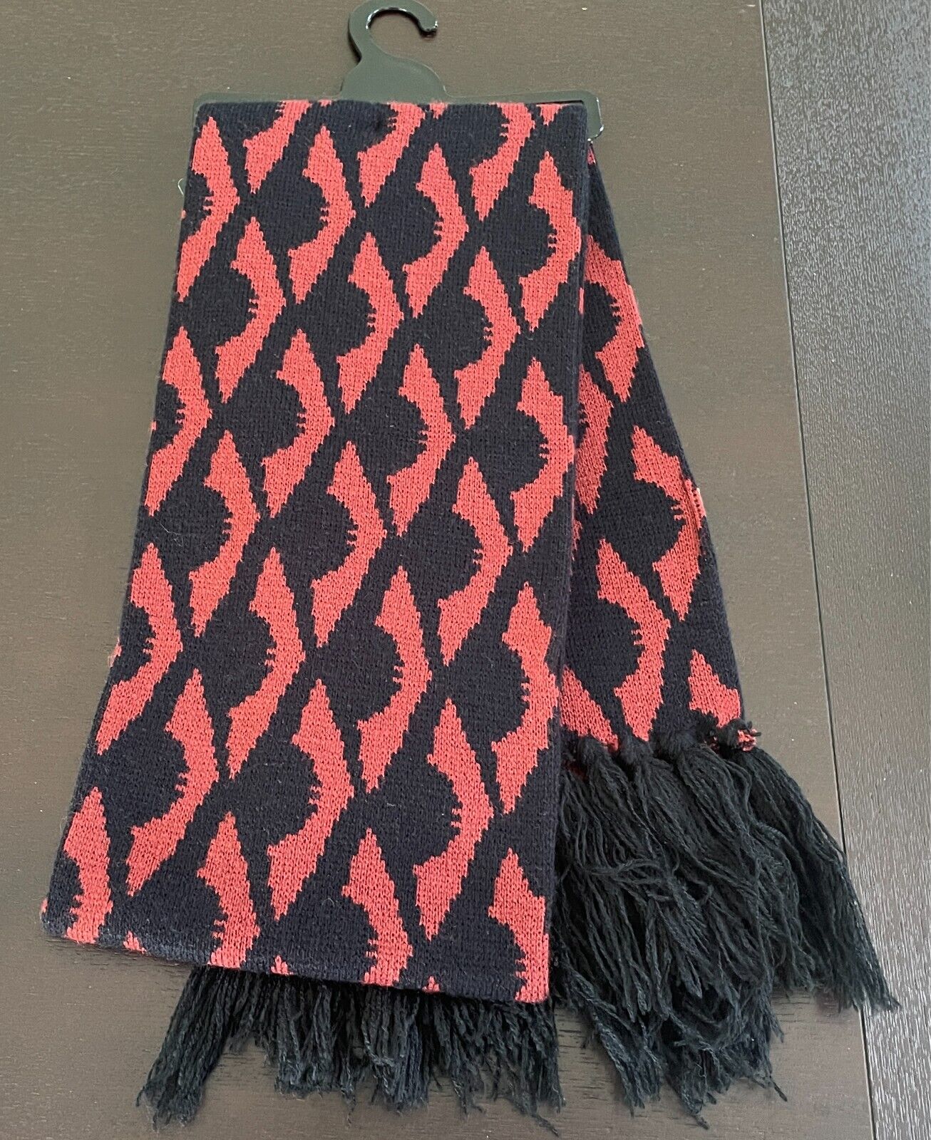 BATMAN Brown & Black Print Acrylic Knit Scarf One Size Fringe Trim NWT!