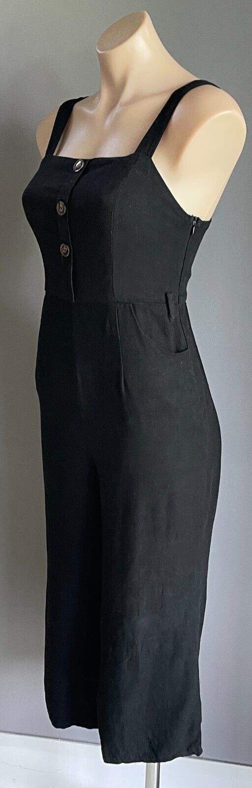 ALLY Jumpsuit Black Cropped Size 10 Straight Leg Sleeveless Shirred Bodice