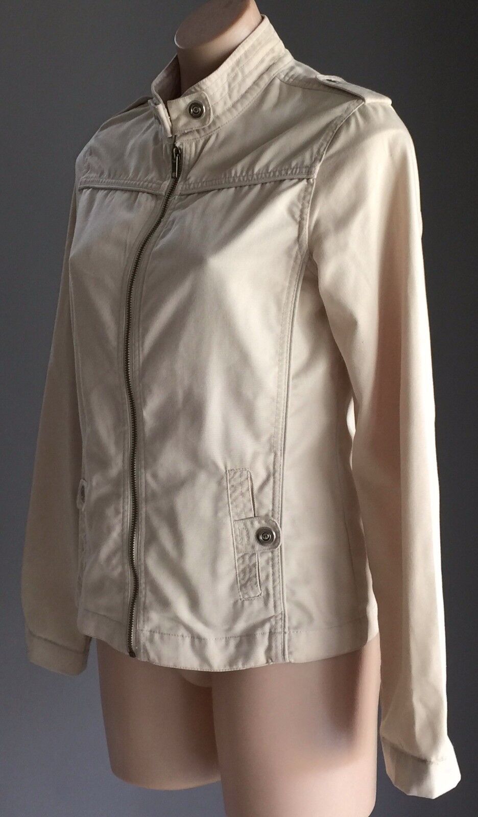 ALLY FASHION Beige Utility Style Long Sleeve Zip Up Jacket Ladies Size 10 NEW
