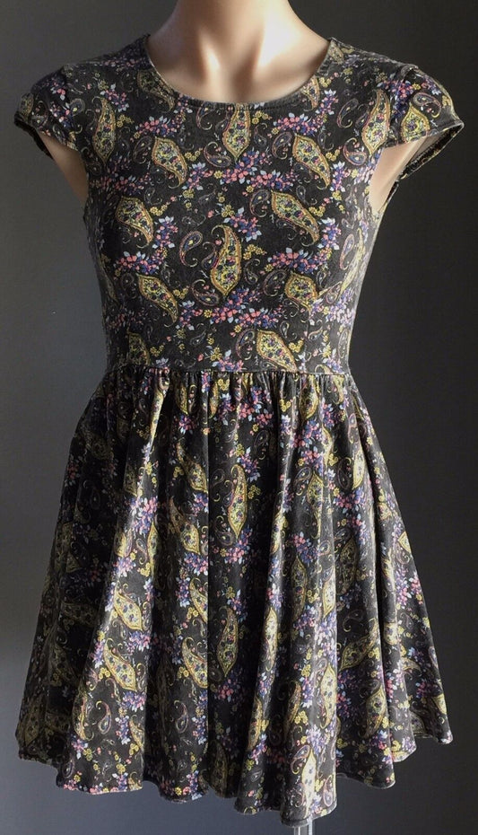 ANGEL BIBA Mini Dress Paisley Print Cap Sleeve Stretch Skater Ladies Size 8