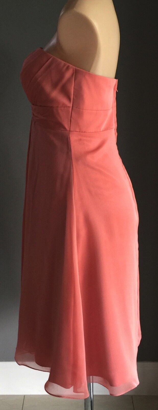 ANGELINE Strapless Dress Empire Waist Coral Knee Length Size 14 NEW