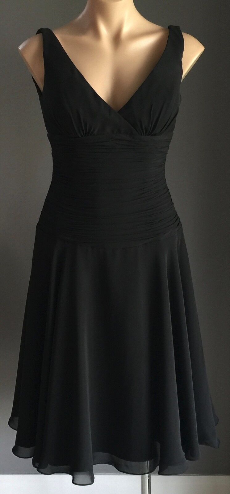 ANGELINE Dress Black Ruched Waist Knee Length Size 10 Stunning NEW