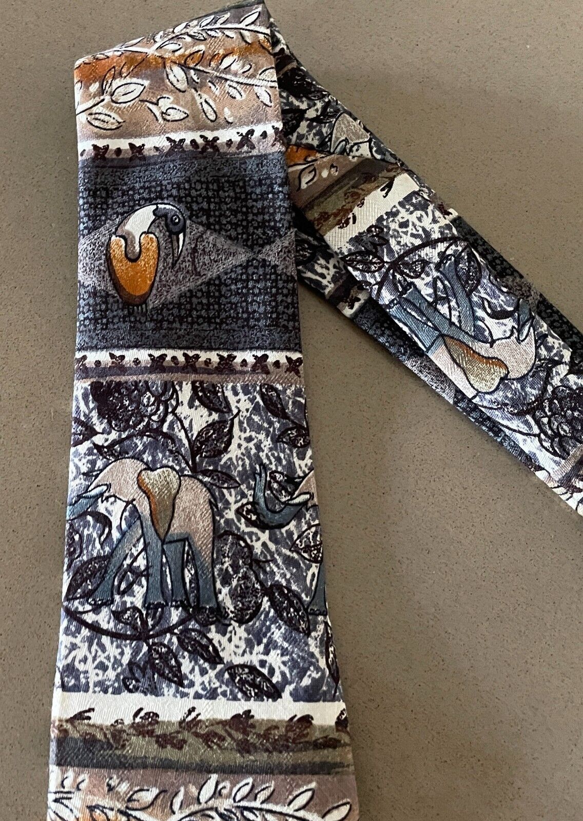 MARIO ARMANI Italy Silk Tie NeckTie Elephants Ducks Pattern Wide Mens Necktie