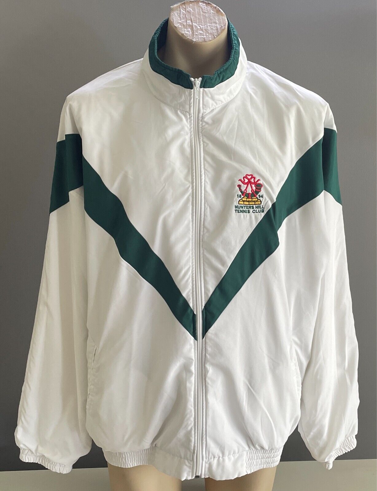 HUNTERS HILL TENNIS CLUB FullZip Jacket Size XXL White Green Long Sleeve Pockets