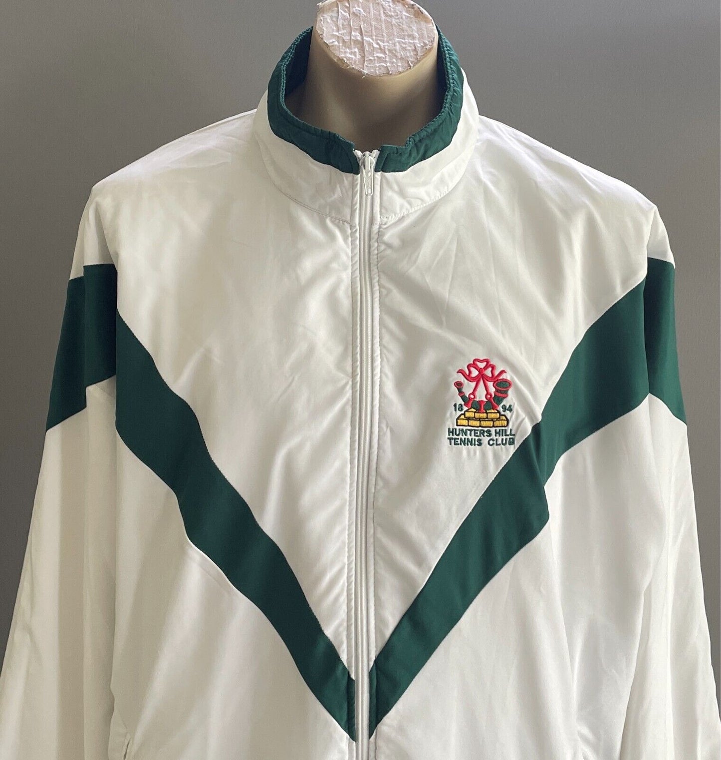 HUNTERS HILL TENNIS CLUB FullZip Jacket Size XXL White Green Long Sleeve Pockets