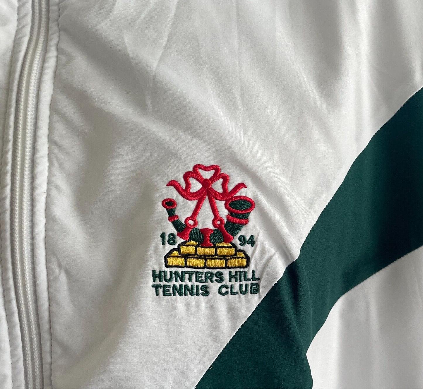 HUNTERS HILL TENNIS CLUB FullZip Jacket Size XXL White Green Long Sleeve Pockets