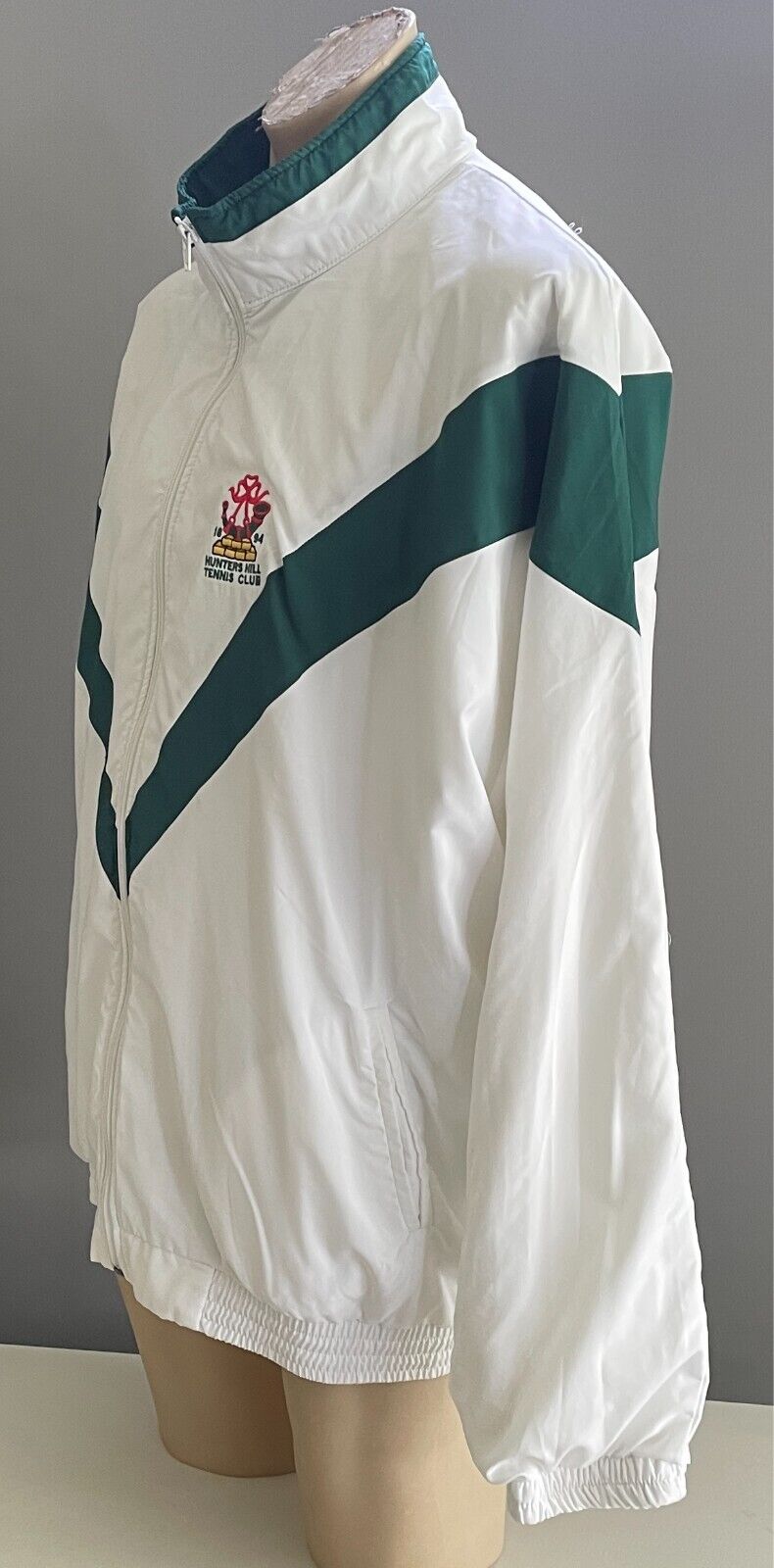 HUNTERS HILL TENNIS CLUB FullZip Jacket Size XXL White Green Long Sleeve Pockets