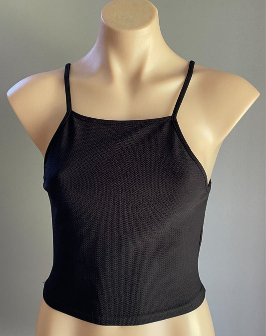 ICE FASHION Crop Top Black Sleeveless Size S 10 Stretch Fabric