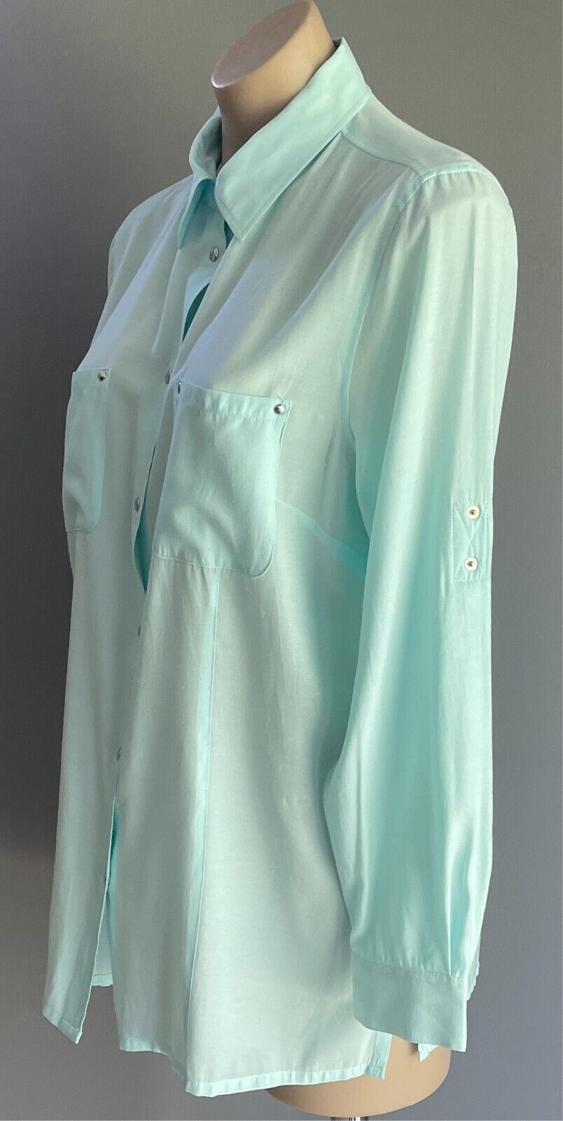 CAPTURE EUROPEAN Shirt Blouse Mint Green Size 12 Long Adjustable Sleeves