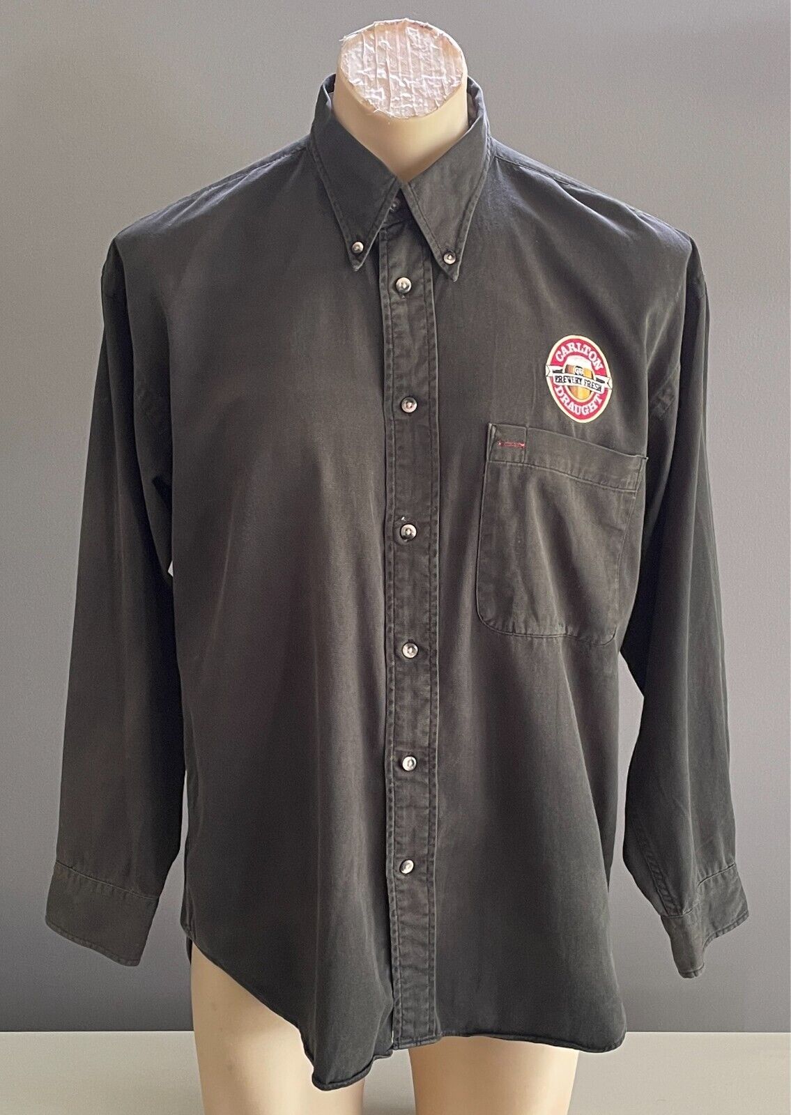 CARLTON DRAUGHT Shirt Very Dark Green Long Sleeve Shirt Mens Size M Cotton Logo