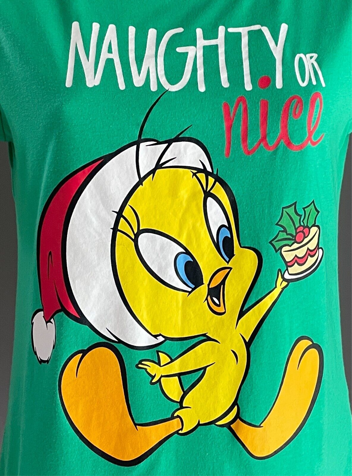 LOONEY TUNES Naughty or Nice T-shirt Tweety Bird Ladies Size 10 Xmas Novelty