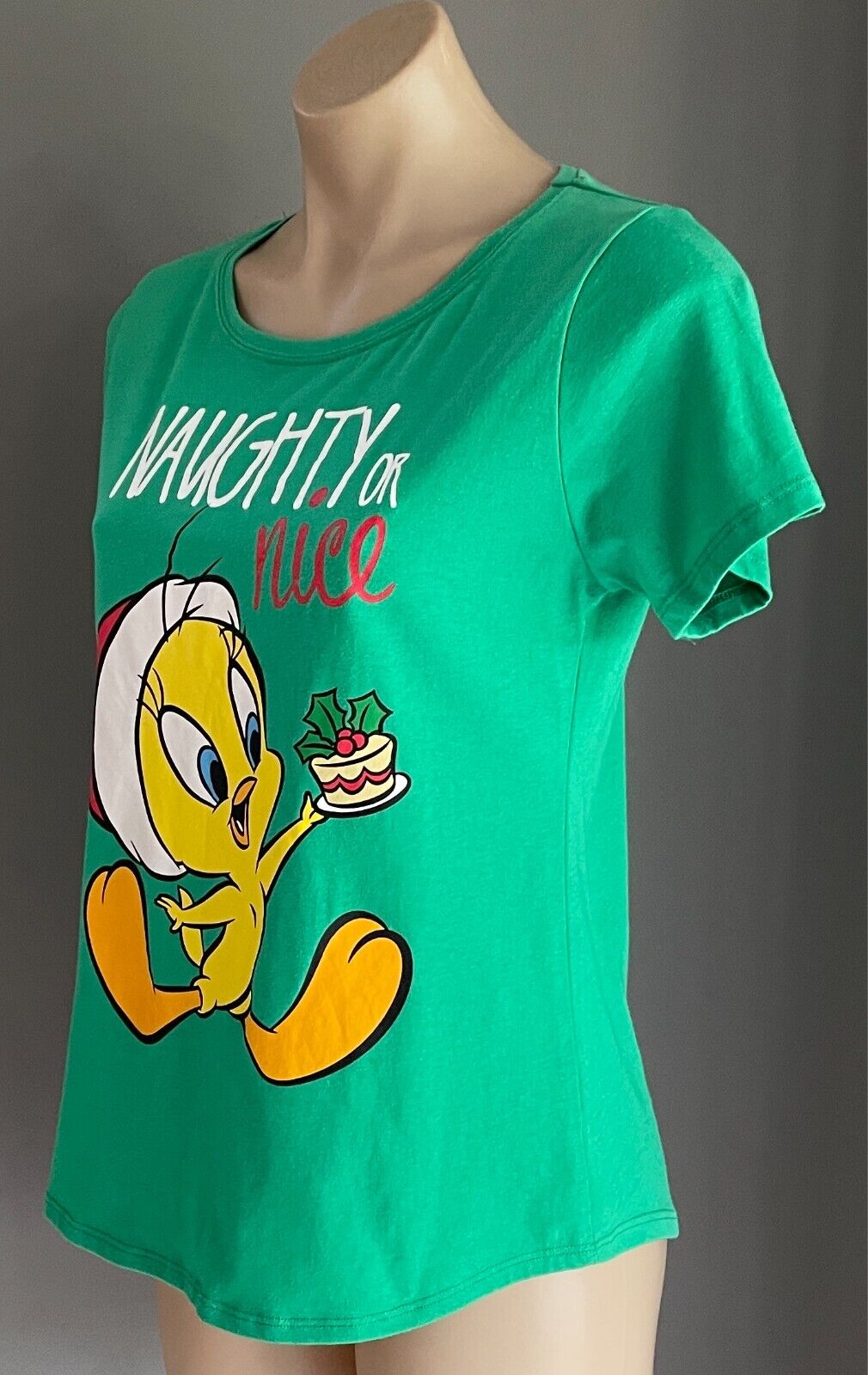 LOONEY TUNES Naughty or Nice T-shirt Tweety Bird Ladies Size 10 Xmas Novelty
