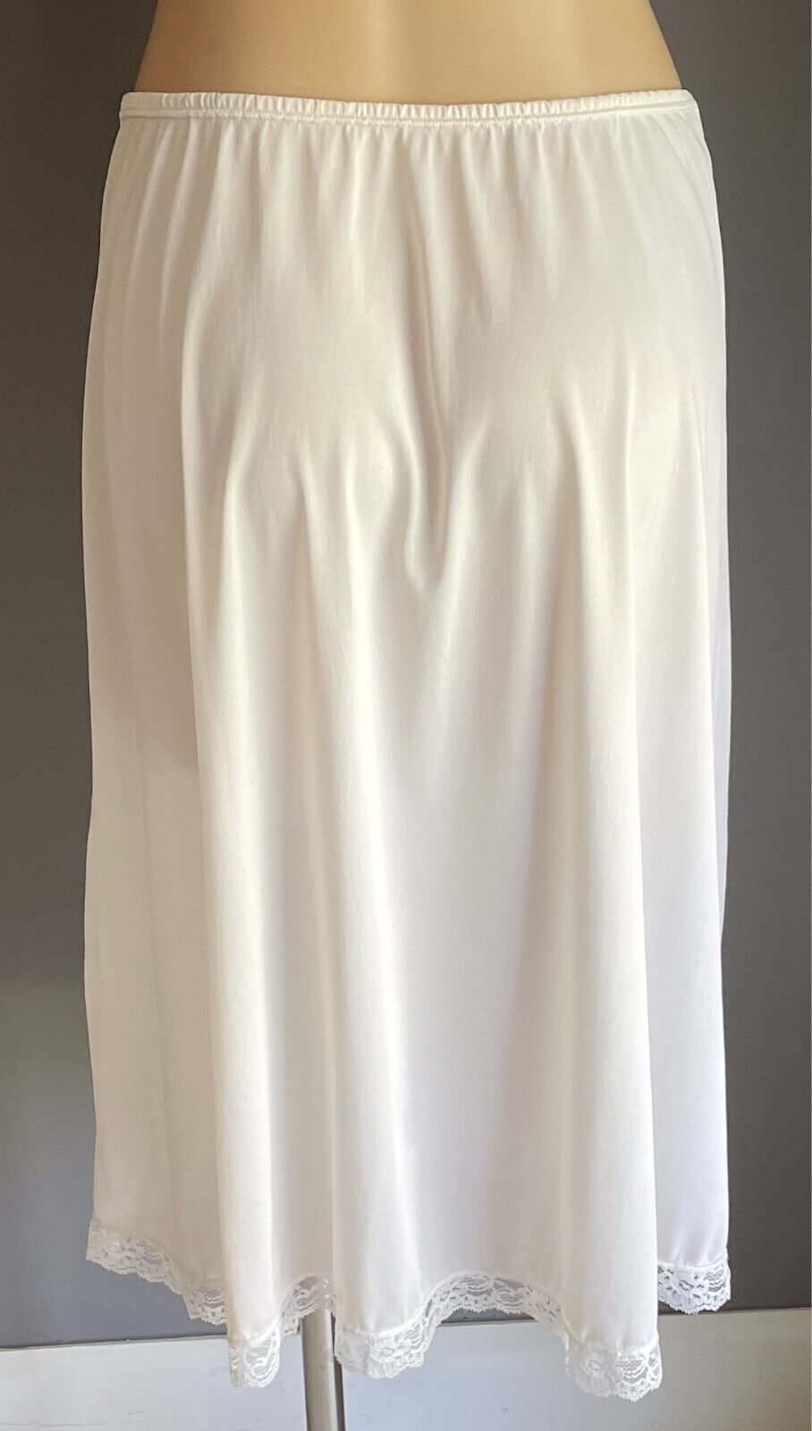 Vintage Half Slip White Nylon Elastic Waist Size 14 Lace Hem