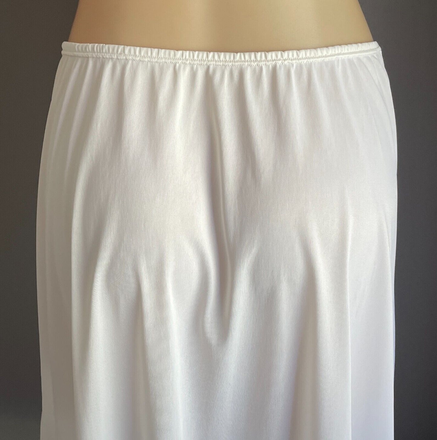 Vintage Half Slip White Nylon Elastic Waist Size 14 Lace Hem