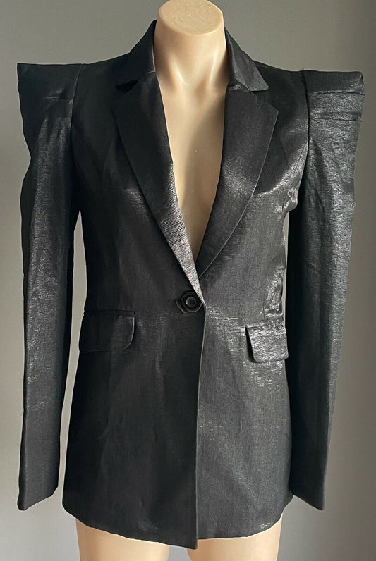 ONE WAY Blazer Black Silver Thread Tailored Jacket Structured Shoulders 8 10 NEW