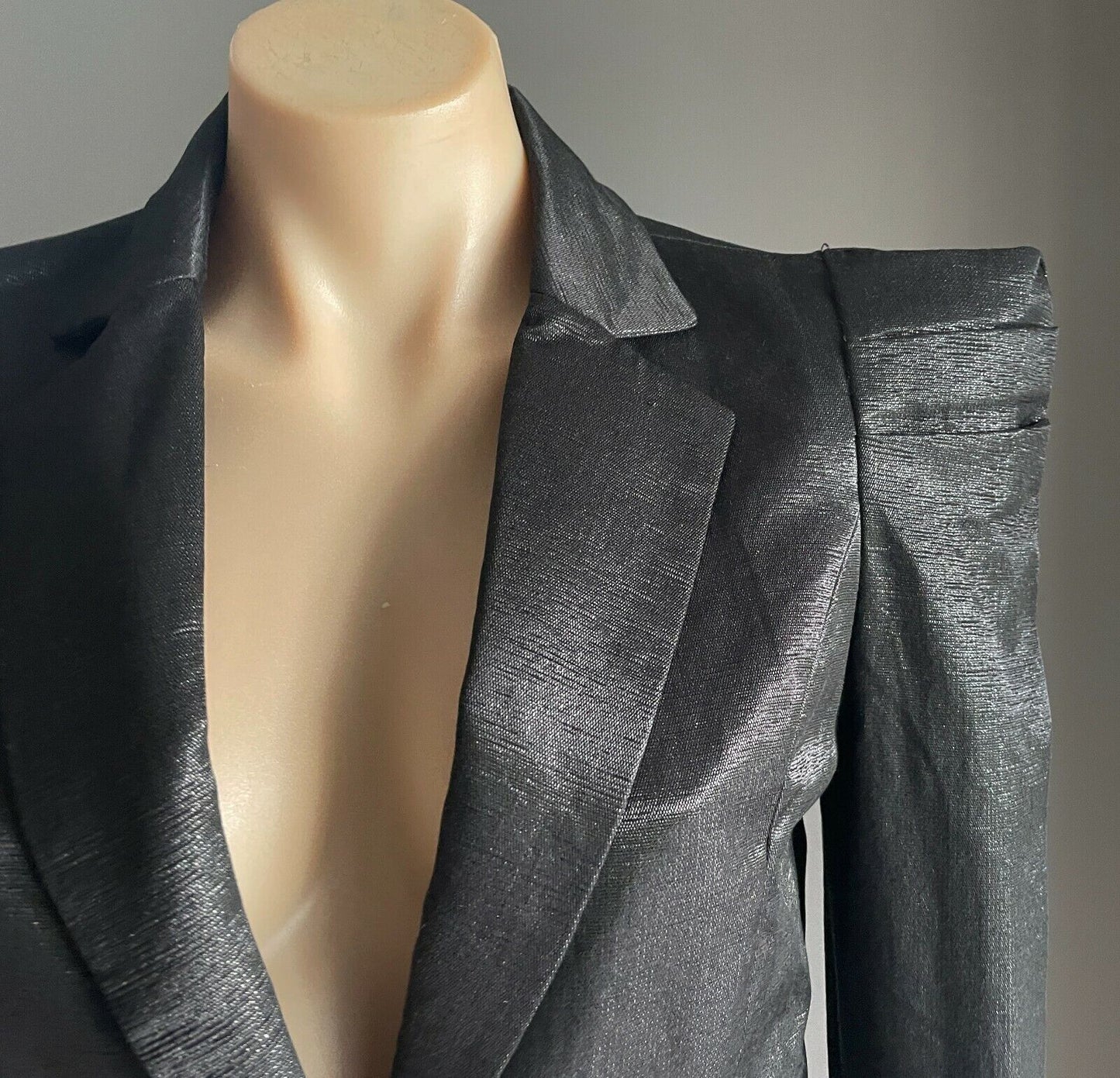 ONE WAY Blazer Black Silver Thread Tailored Jacket Structured Shoulders 8 10 NEW
