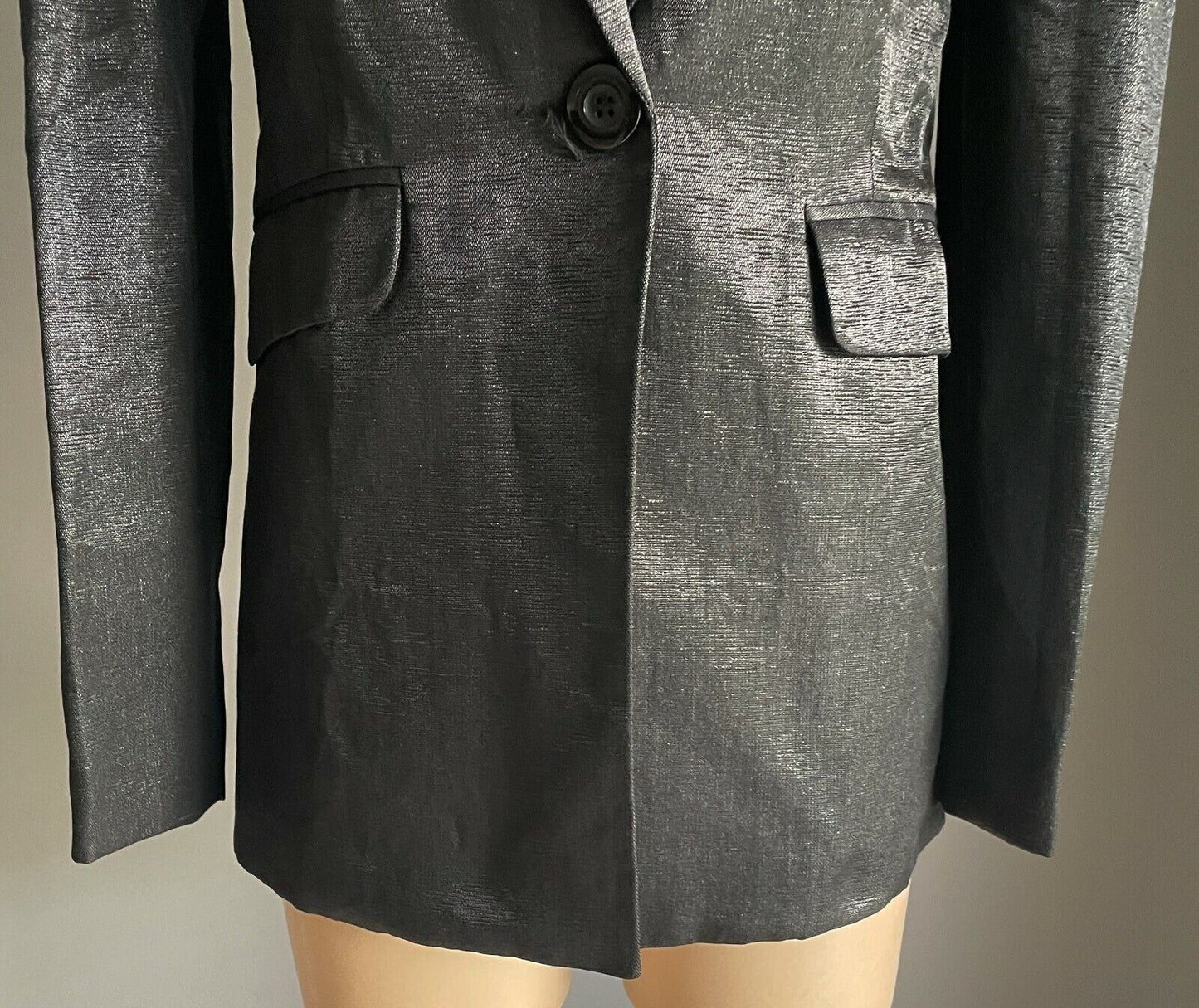 ONE WAY Blazer Black Silver Thread Tailored Jacket Structured Shoulders 8 10 NEW