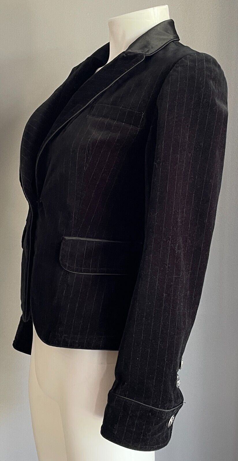 the DAY'S Black Self Stripe Velour Long Sleeve Single Breasted Blazer Size 6 8