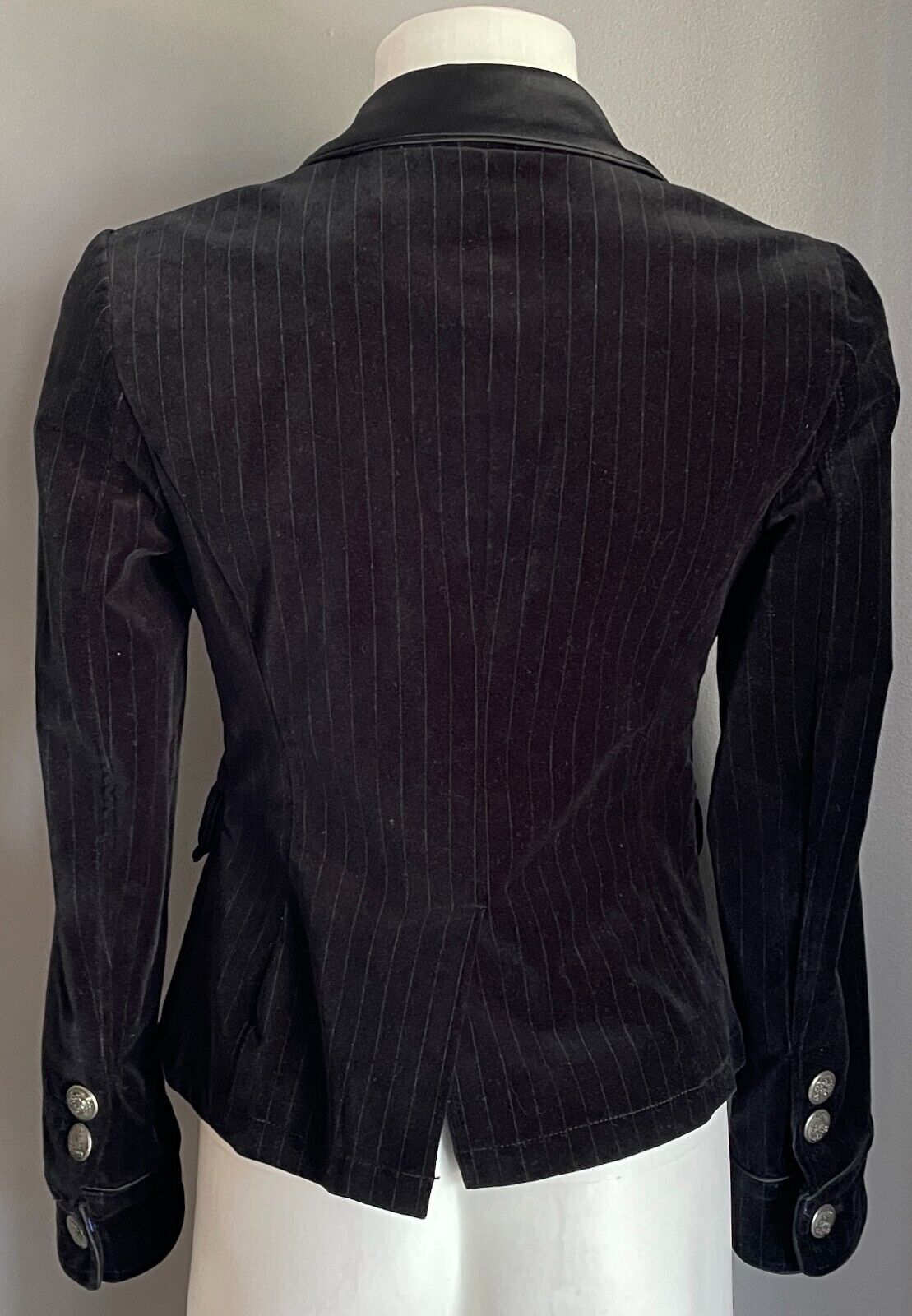 the DAY'S Black Self Stripe Velour Long Sleeve Single Breasted Blazer Size 6 8