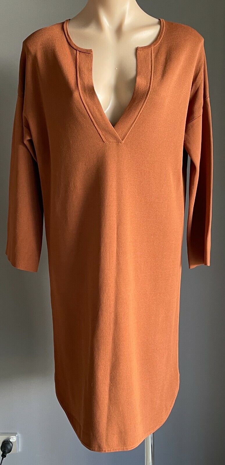 COUNTRY ROAD Dress Shift Half Placket Brown Stretch Knit Bracelet Sleeve Sz S 10