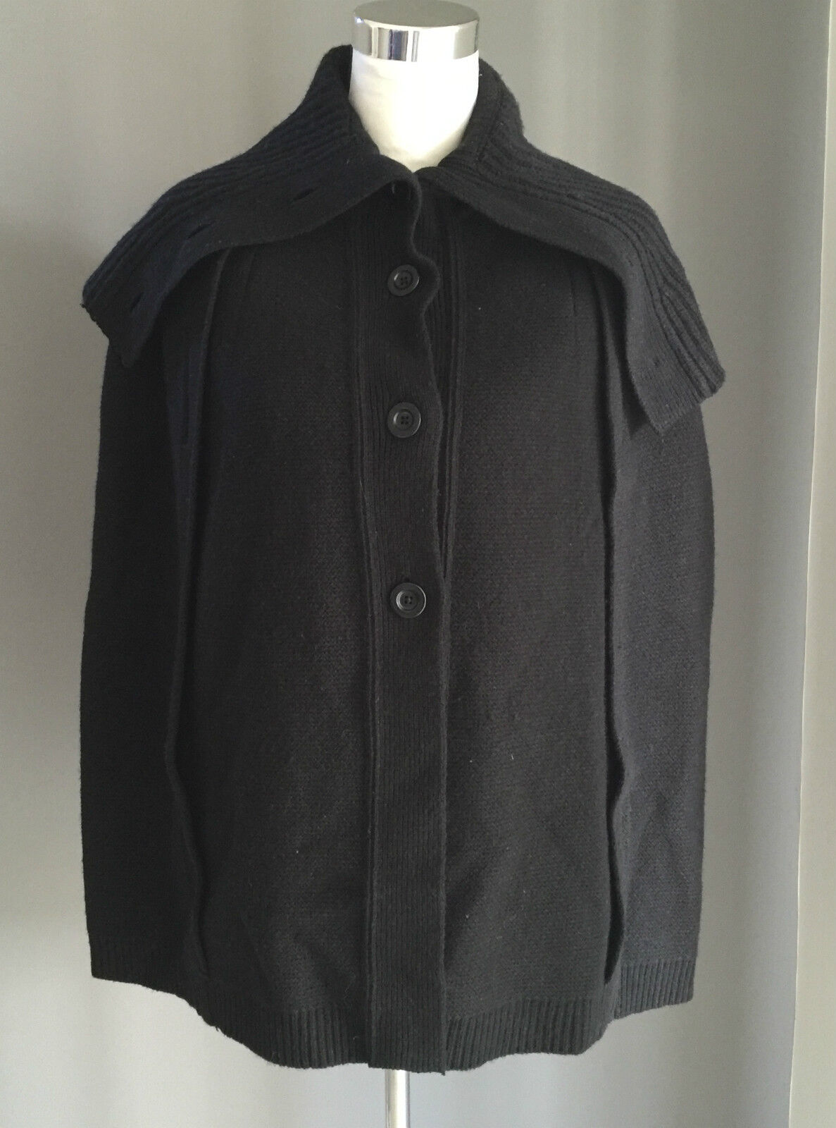 COUNTRY ROAD Cardigan Poncho Black Knit Cape Jacket Size M 12 Quality Design New