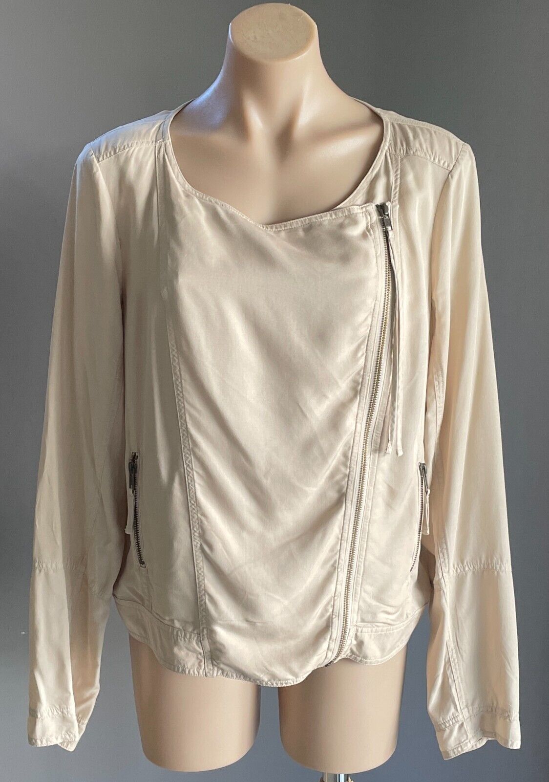 COUNTRY ROAD Jacket Beige Moto Style Modal Size 12 Lightweight Round Neck