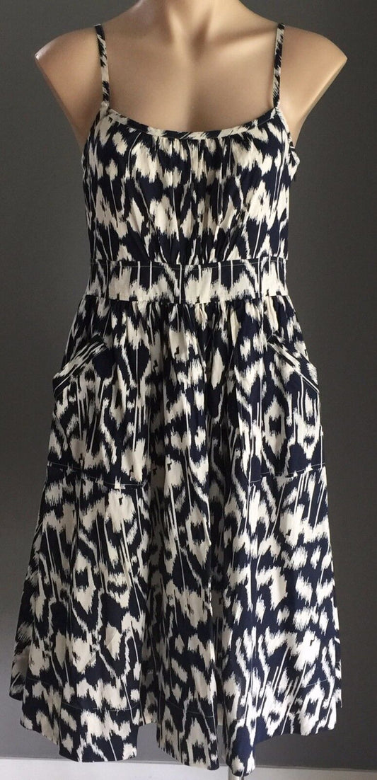 COUNTRY ROAD Dress Navy & White Print Cotton Sleeveless Tea Dress Ladies Size 10