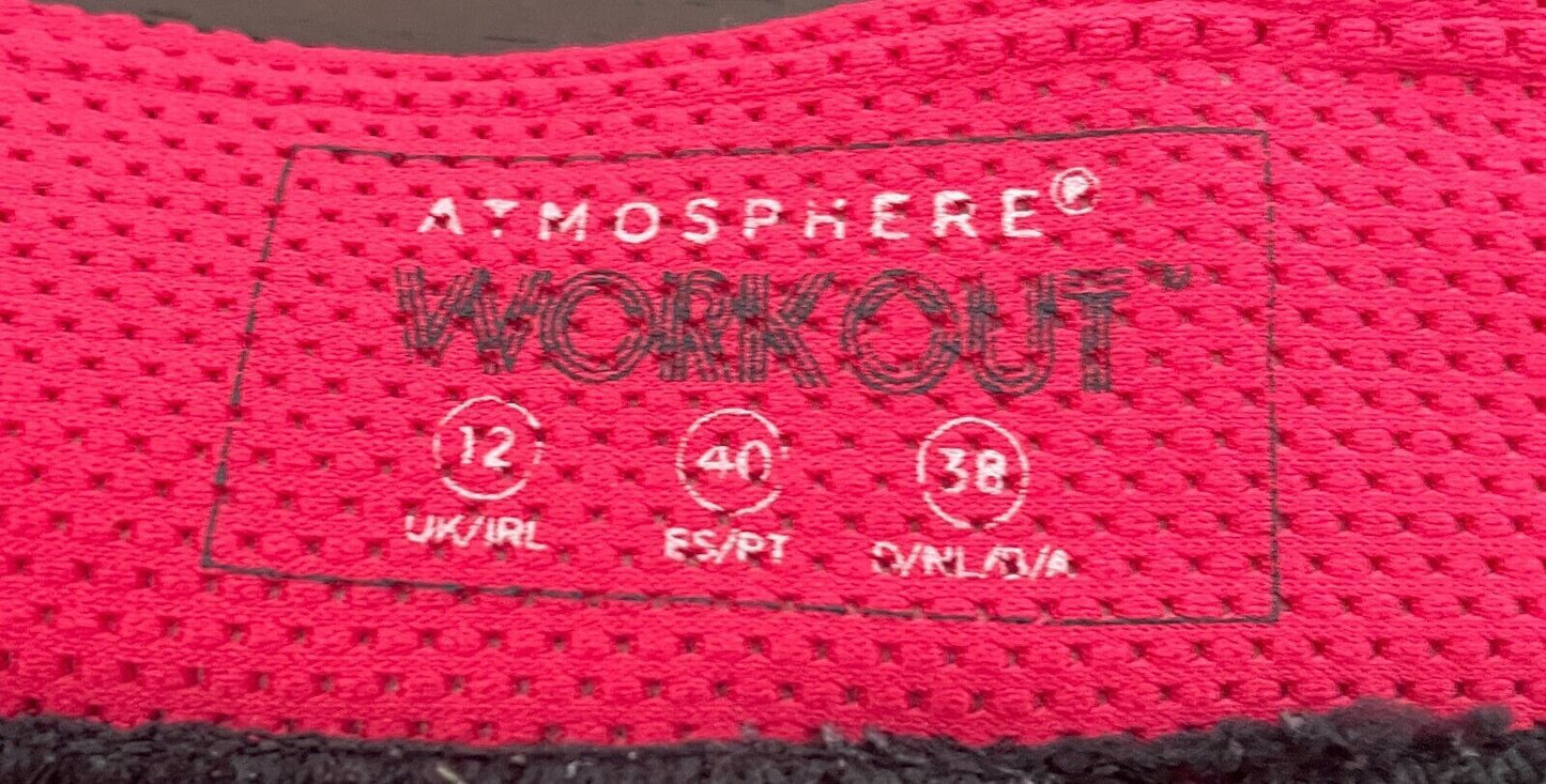 ATMOSPHERE WORKOUT Leggings Gym Black Hot Pink Trim 3/4 Run Acfivewear Pants 12