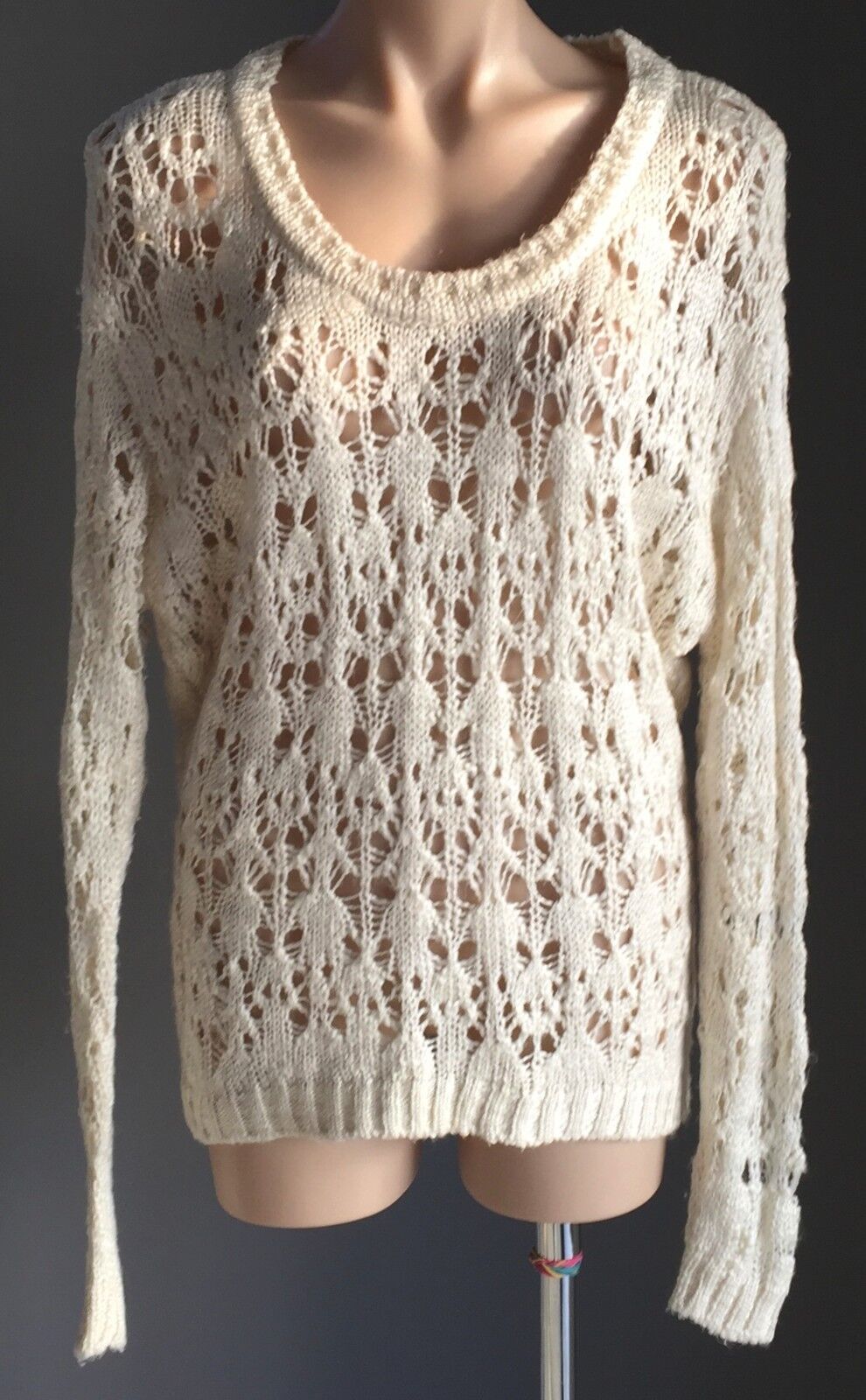 ATMOSPHERE Knit Jumper Cream Loose Stretch Open Stitch Decorative Size 10