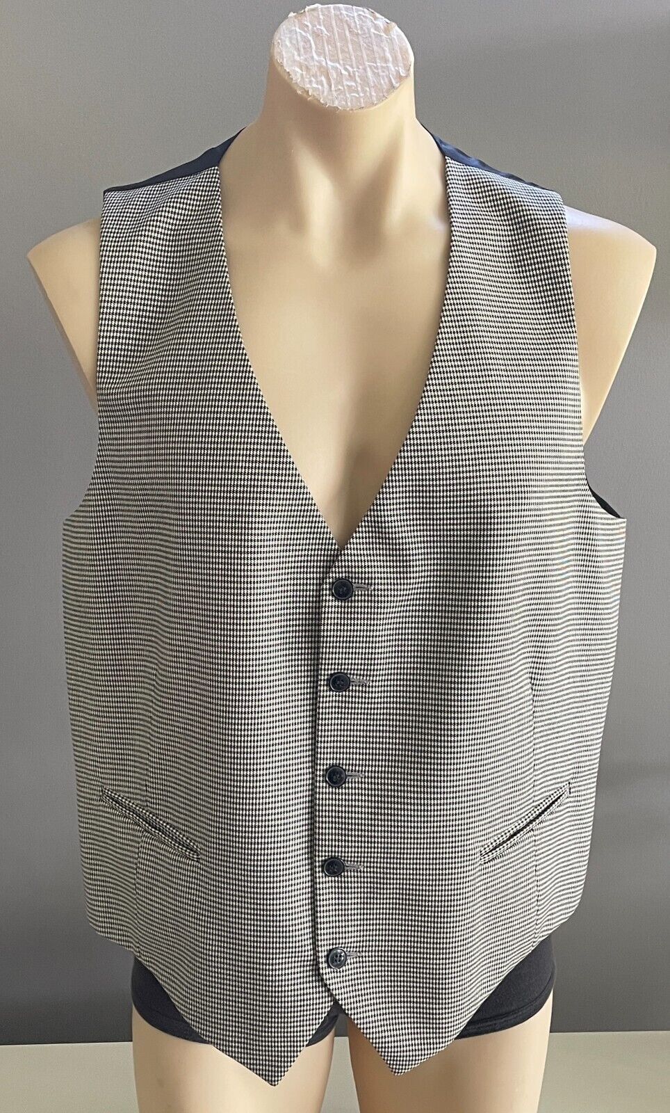 TONY MACRI Mens Waistcoat Vest Tailored Black White Houndstooth Fit Chest 118cm