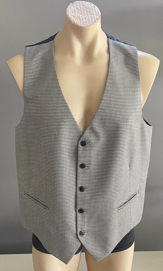 TONY MACRI Mens Waistcoat Vest Tailored Black White Houndstooth Fit Chest 118cm