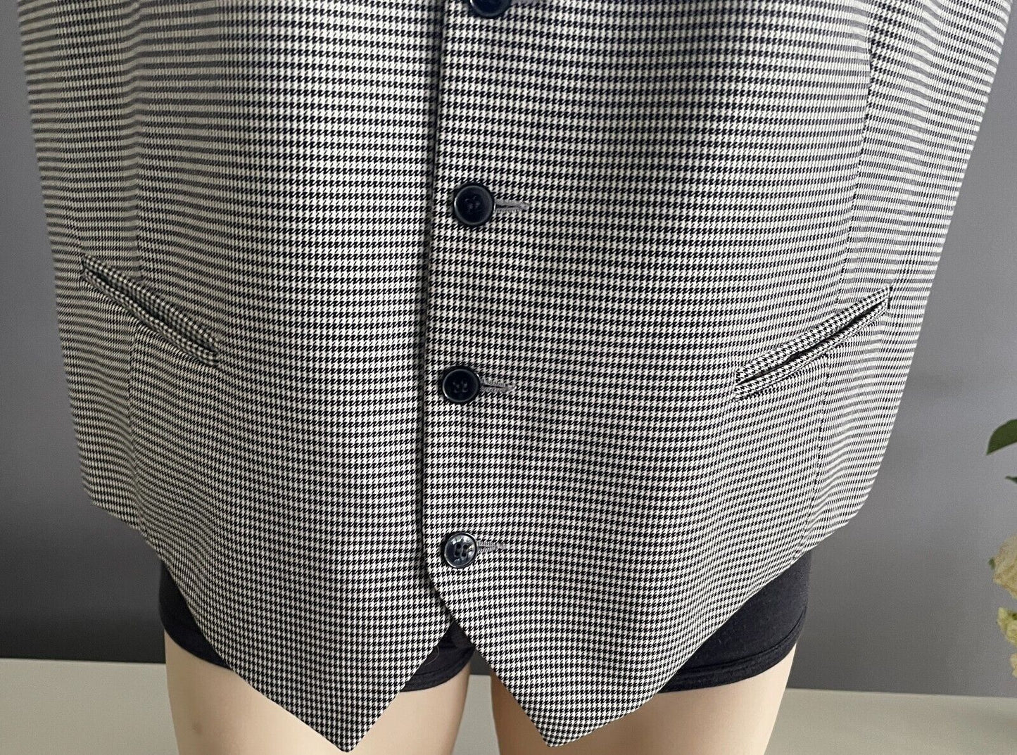 TONY MACRI Mens Waistcoat Vest Tailored Black White Houndstooth Fit Chest 118cm
