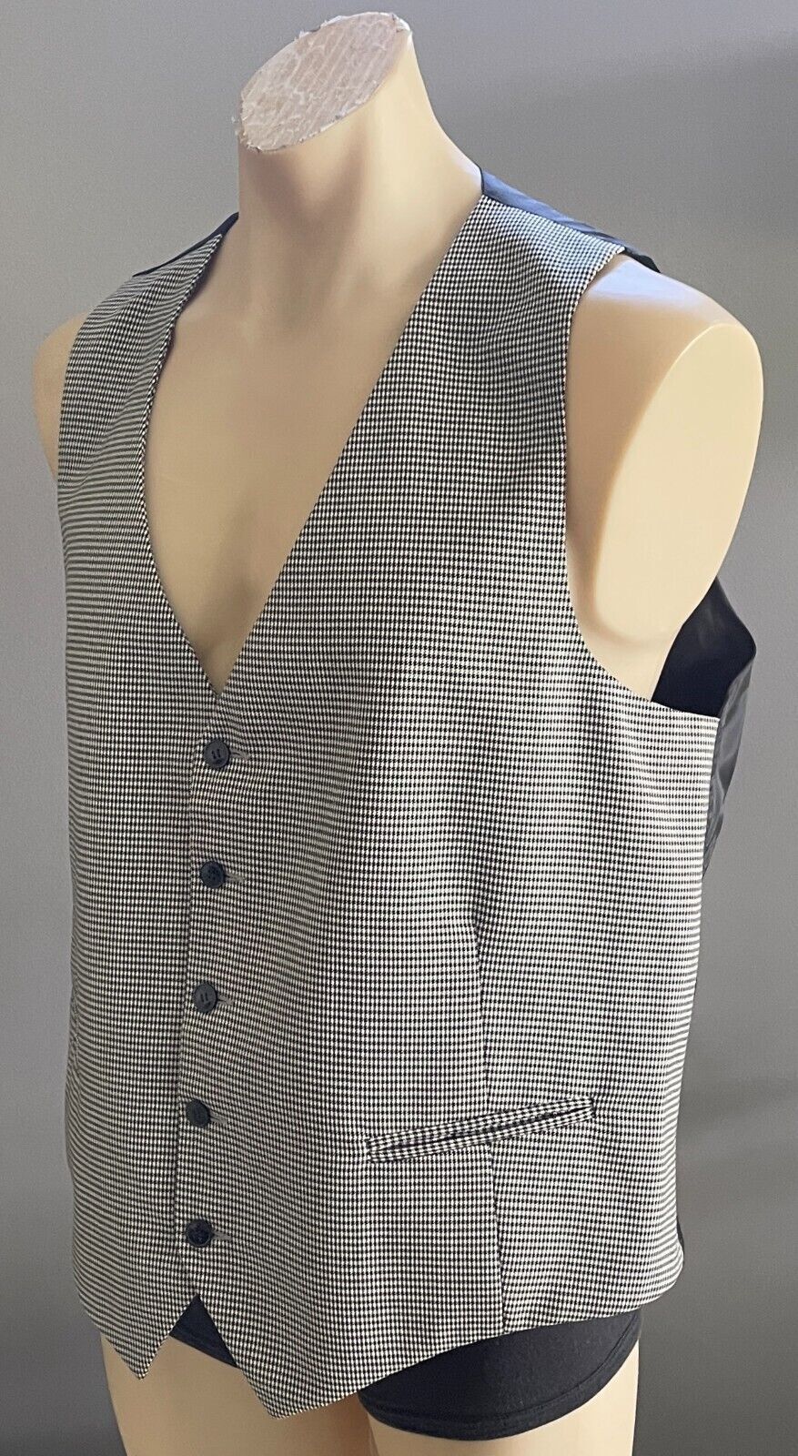 TONY MACRI Mens Waistcoat Vest Tailored Black White Houndstooth Fit Chest 118cm