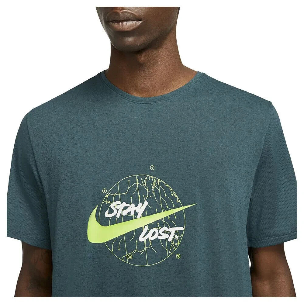 NIKE RUNNING Dri-Fit STAY LOST Green Wild Run Miler Graphic  Top Mens Sz L