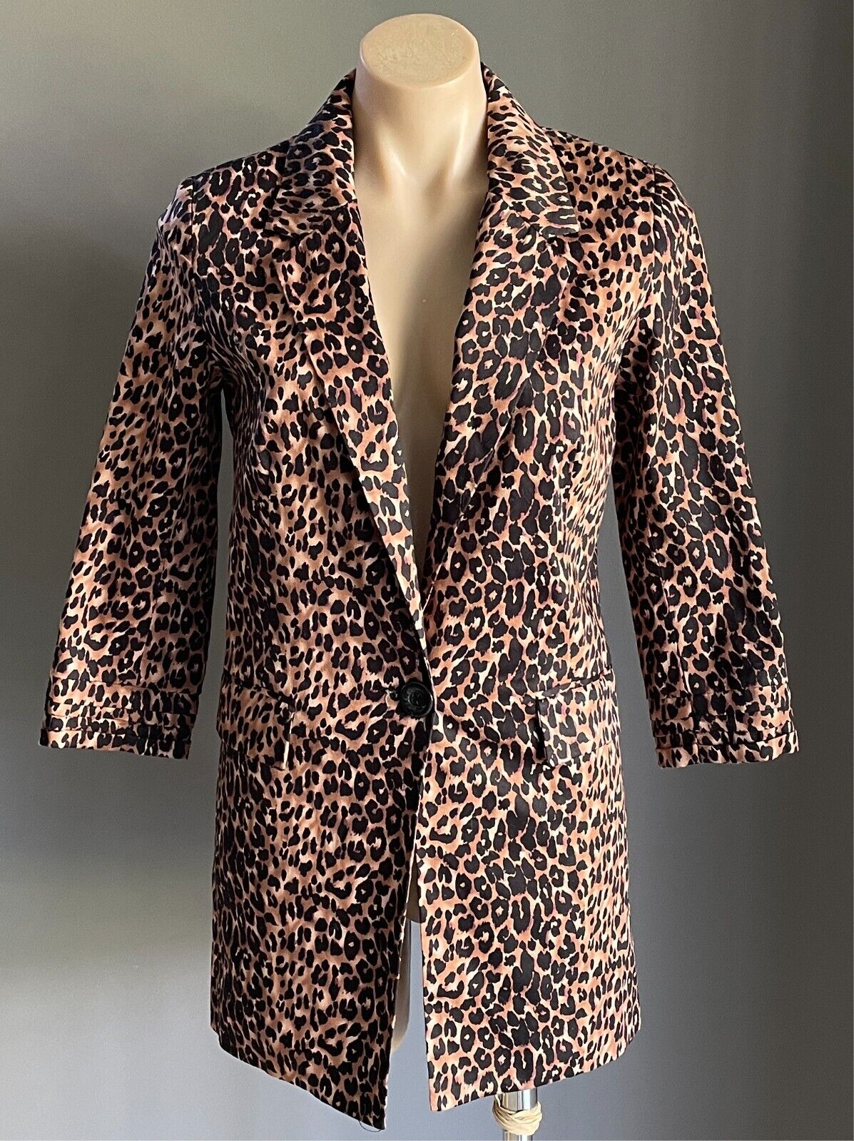 LOVELY GIRL Jacket Brown Black Purple \Leopard Print 3/4 Sleeve Size M Tailored