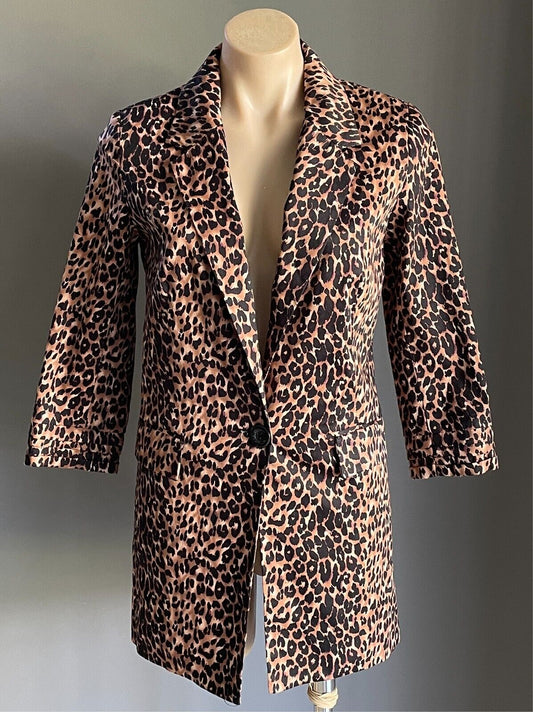 LOVELY GIRL Jacket Brown Black Purple \Leopard Print 3/4 Sleeve Size M Tailored