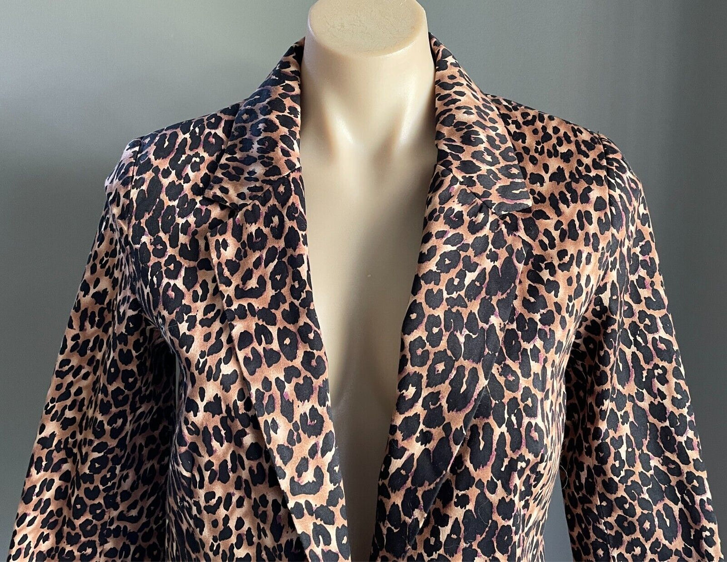 LOVELY GIRL Jacket Brown Black Purple \Leopard Print 3/4 Sleeve Size M Tailored