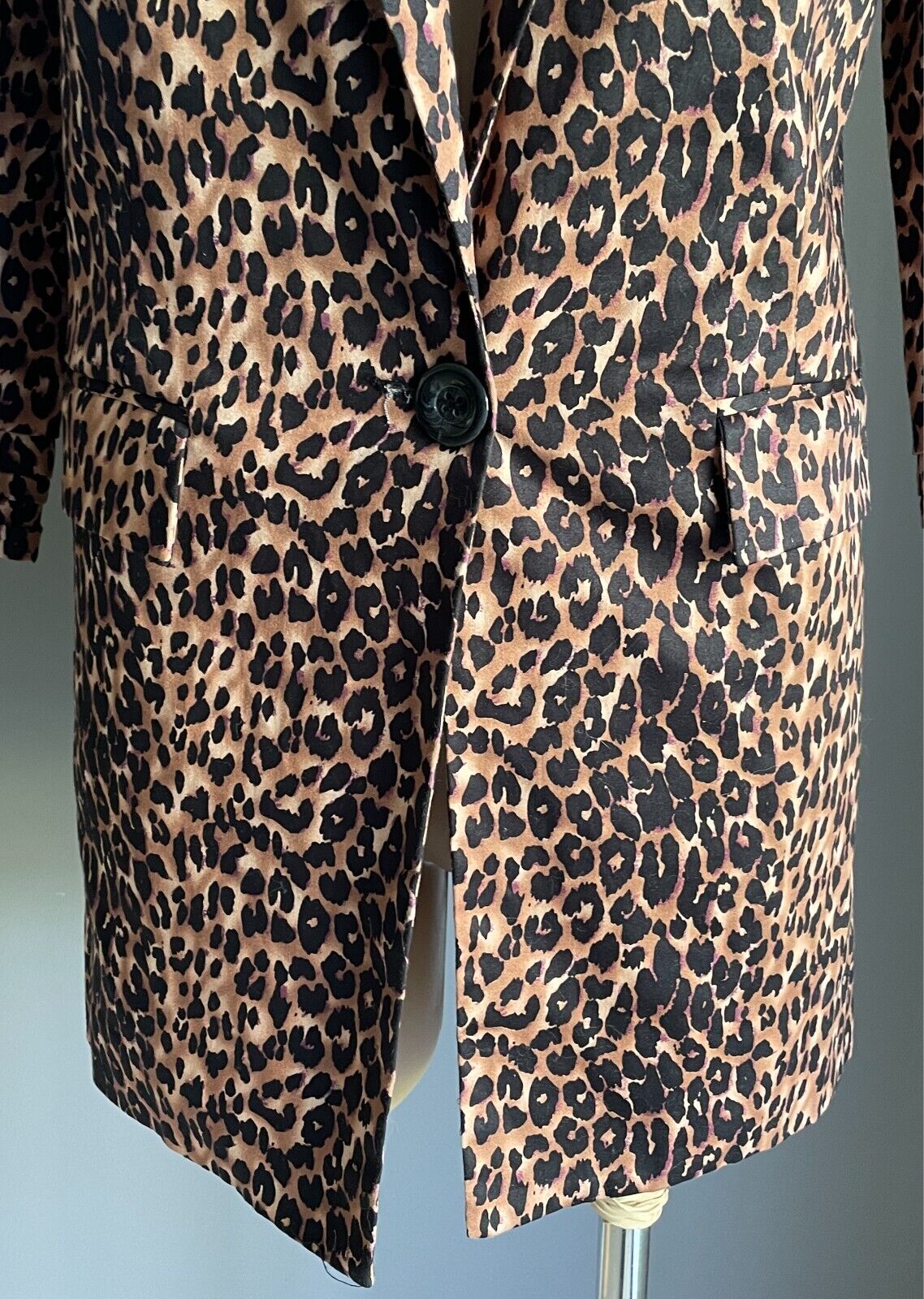 LOVELY GIRL Jacket Brown Black Purple \Leopard Print 3/4 Sleeve Size M Tailored