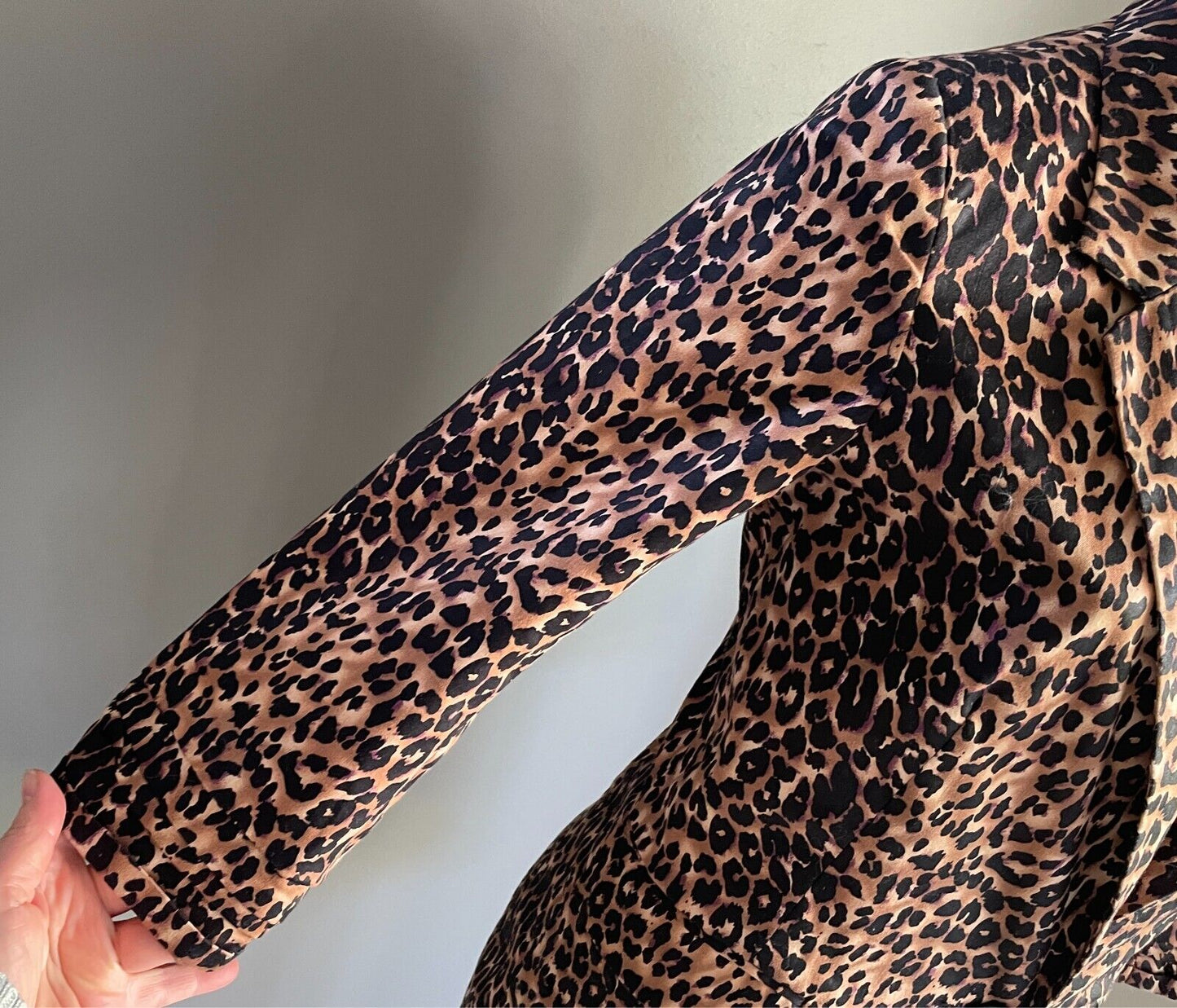 LOVELY GIRL Jacket Brown Black Purple \Leopard Print 3/4 Sleeve Size M Tailored