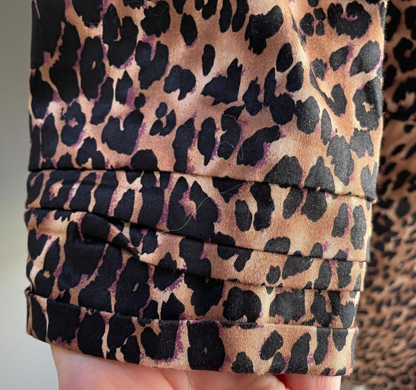 LOVELY GIRL Jacket Brown Black Purple \Leopard Print 3/4 Sleeve Size M Tailored