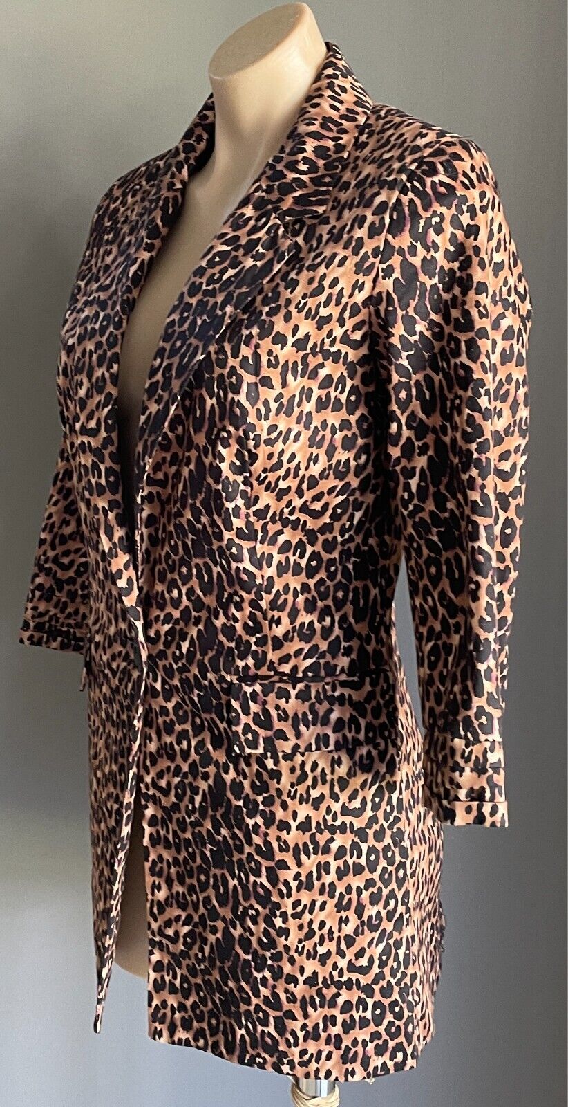 LOVELY GIRL Jacket Brown Black Purple \Leopard Print 3/4 Sleeve Size M Tailored