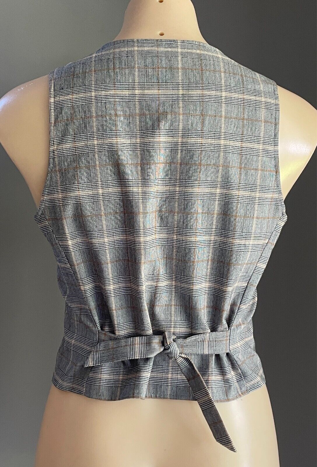 LOVELY GIRL Vest Grey Mustard Beige Black Check Sleeveless Waistcoat Size M