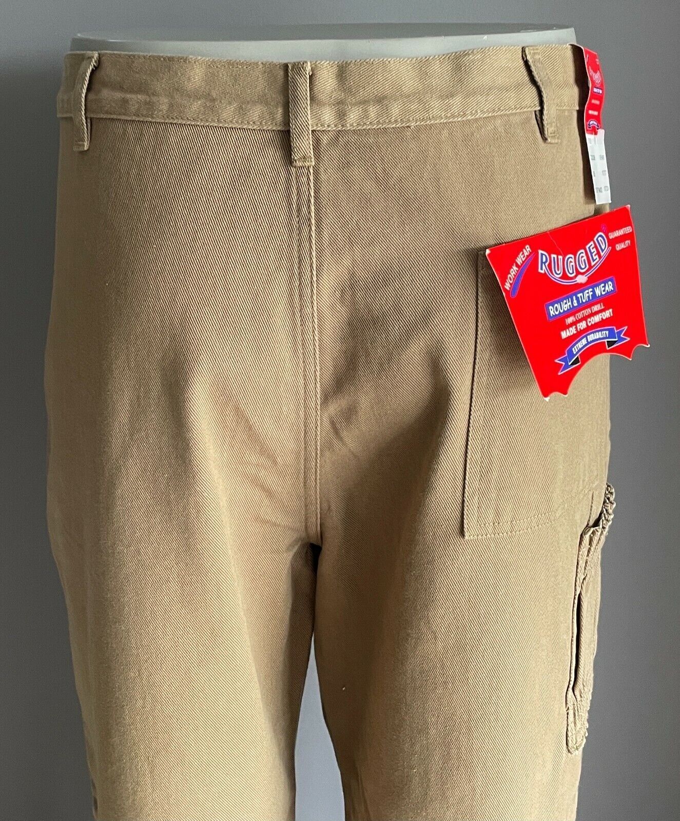 RUGGED Ruff & Tough Wear Brown Khaki Trousers Mens Work Pants Size 117cm ST NEW