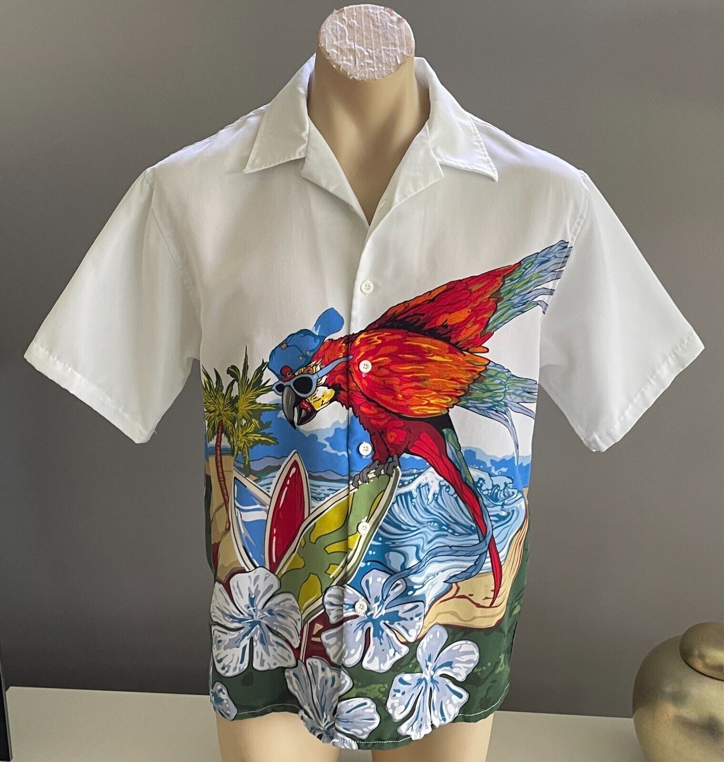 Billabong MOGUL Shirt White Bright Tropical Australia Surfing King Parrot Size M