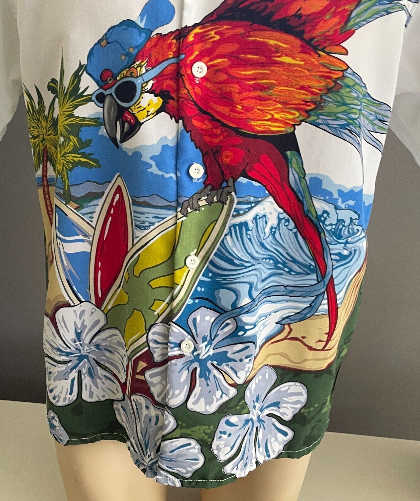 Billabong MOGUL Shirt White Bright Tropical Australia Surfing King Parrot Size M