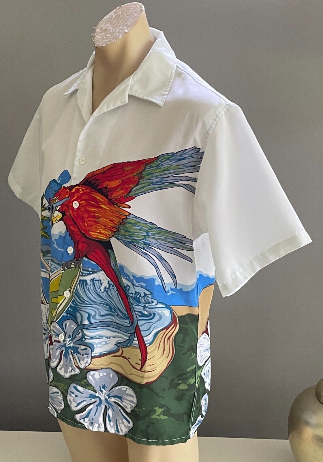 Billabong MOGUL Shirt White Bright Tropical Australia Surfing King Parrot Size M