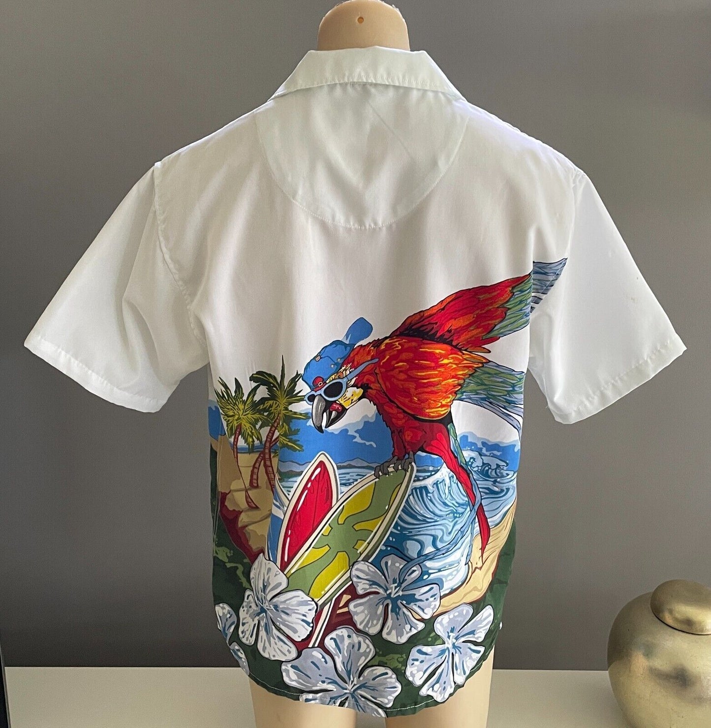 Billabong MOGUL Shirt White Bright Tropical Australia Surfing King Parrot Size M