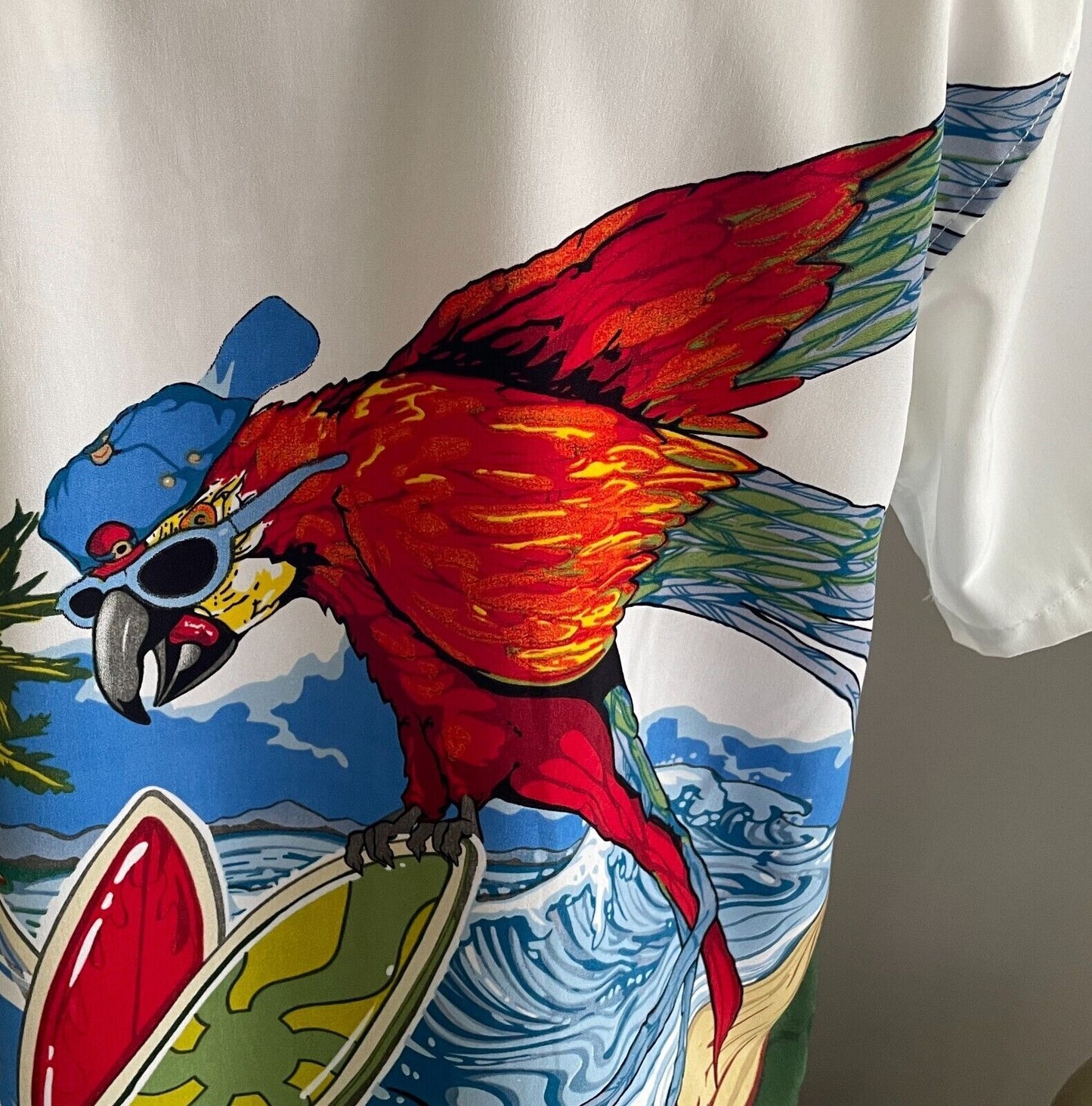 Billabong MOGUL Shirt White Bright Tropical Australia Surfing King Parrot Size M